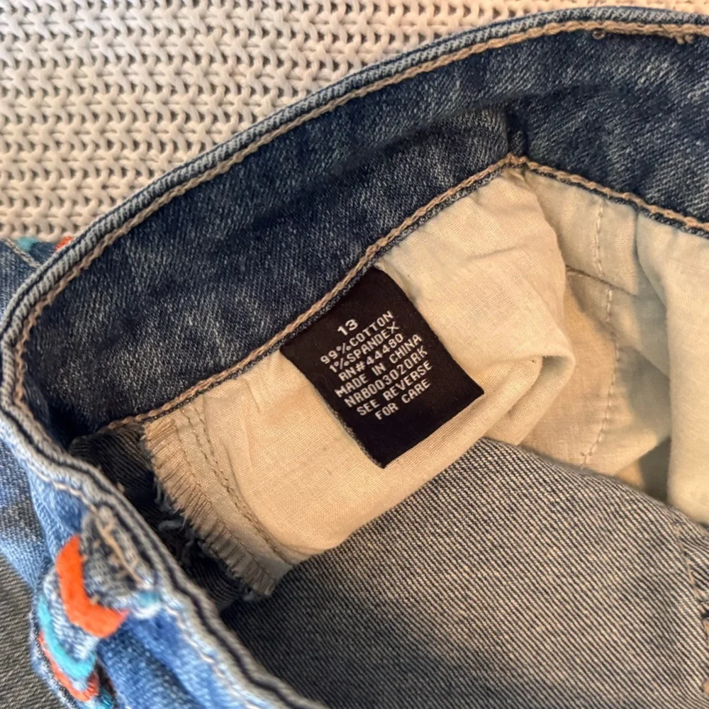 FIRE LOS ANGELES Boho Blue Jean Shorts w Chevron Embroidery